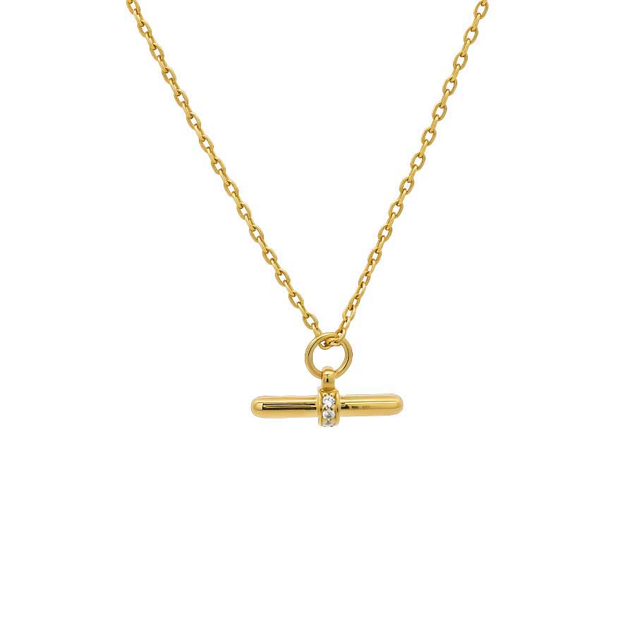 “Azan” Balanced T-Bone Zirconia Charm Necklace