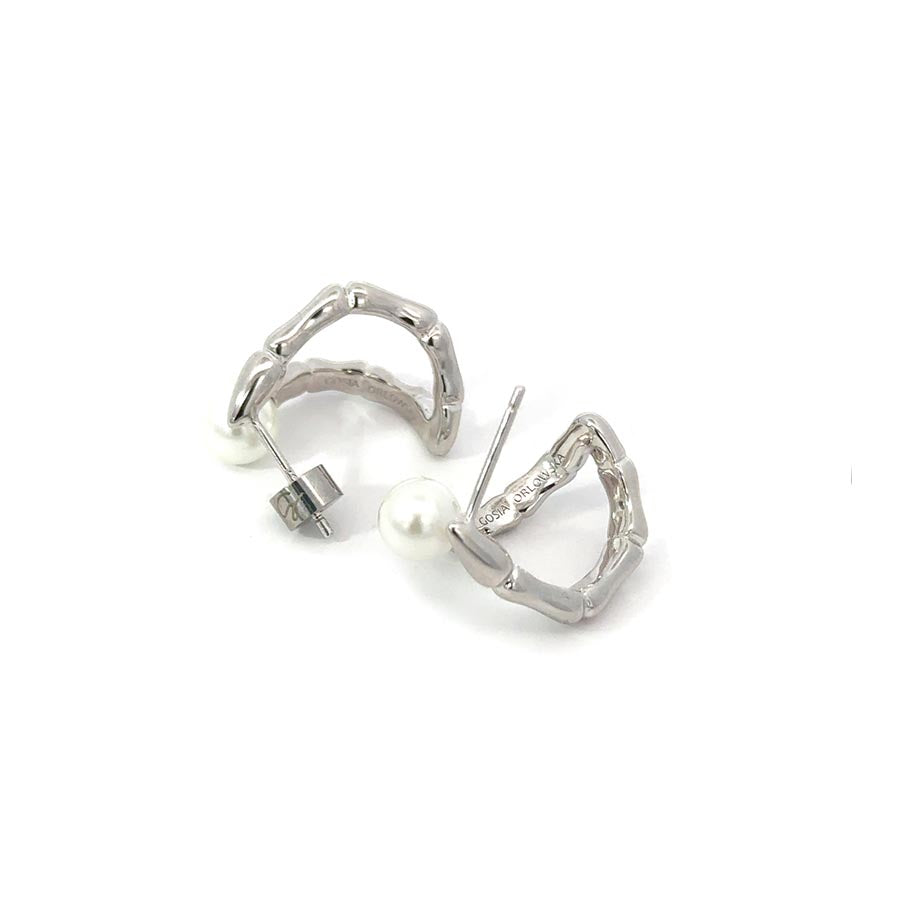 “Pearlie” 925 sterling silver Pearl Bamboo Hoop Earrings