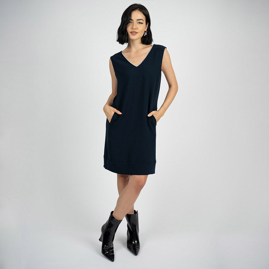 "Lauren” Acetate Sleeveless Mini Dress with a Bow