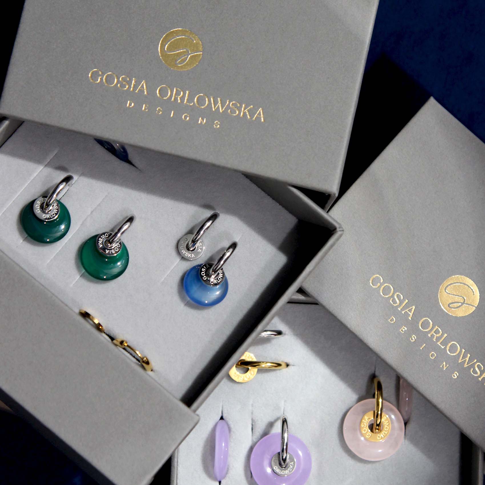 "Ciambella" 2 stones Black Onyx & Pink Agate Earrings