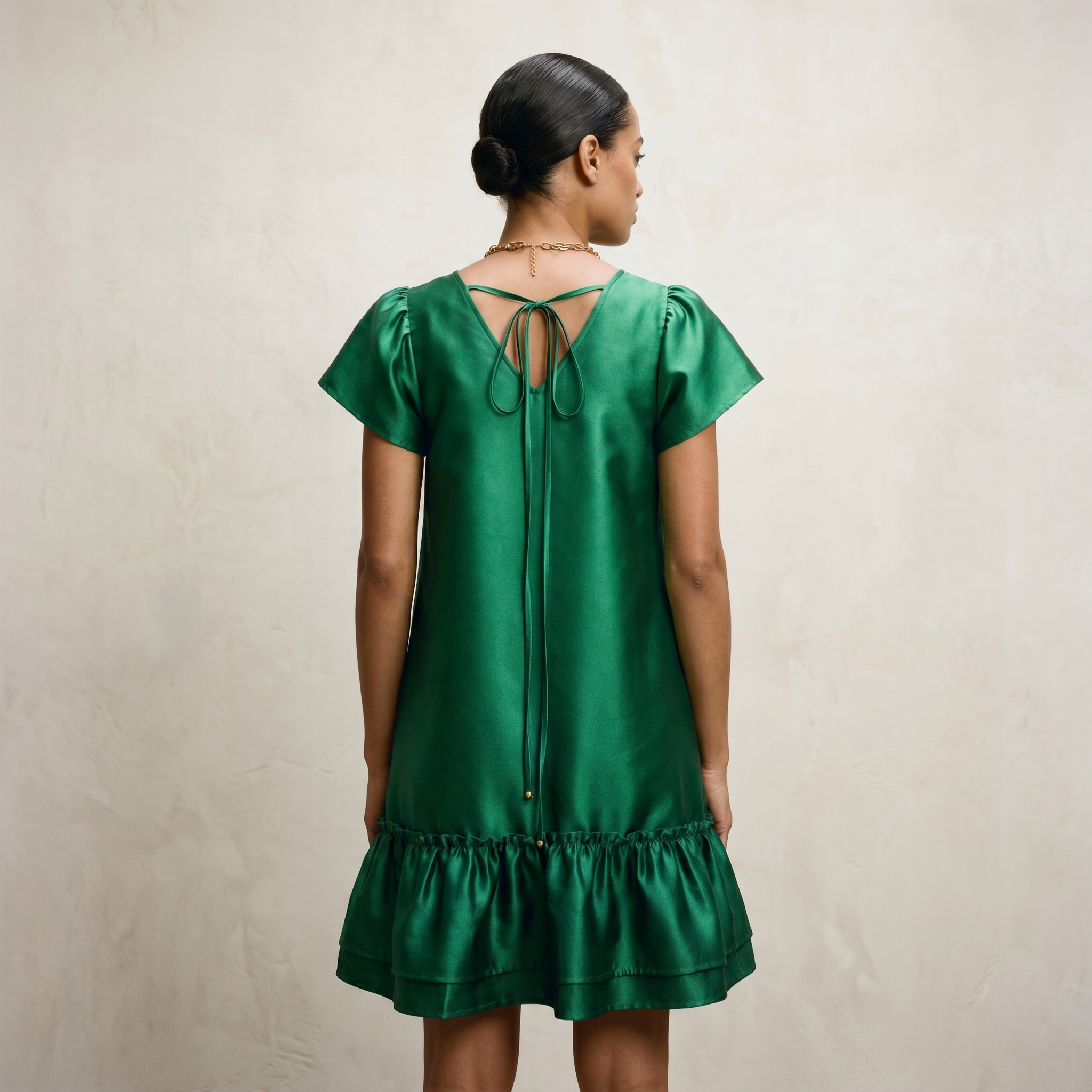 “Sofie” Emerald Green Organza Mini Dress