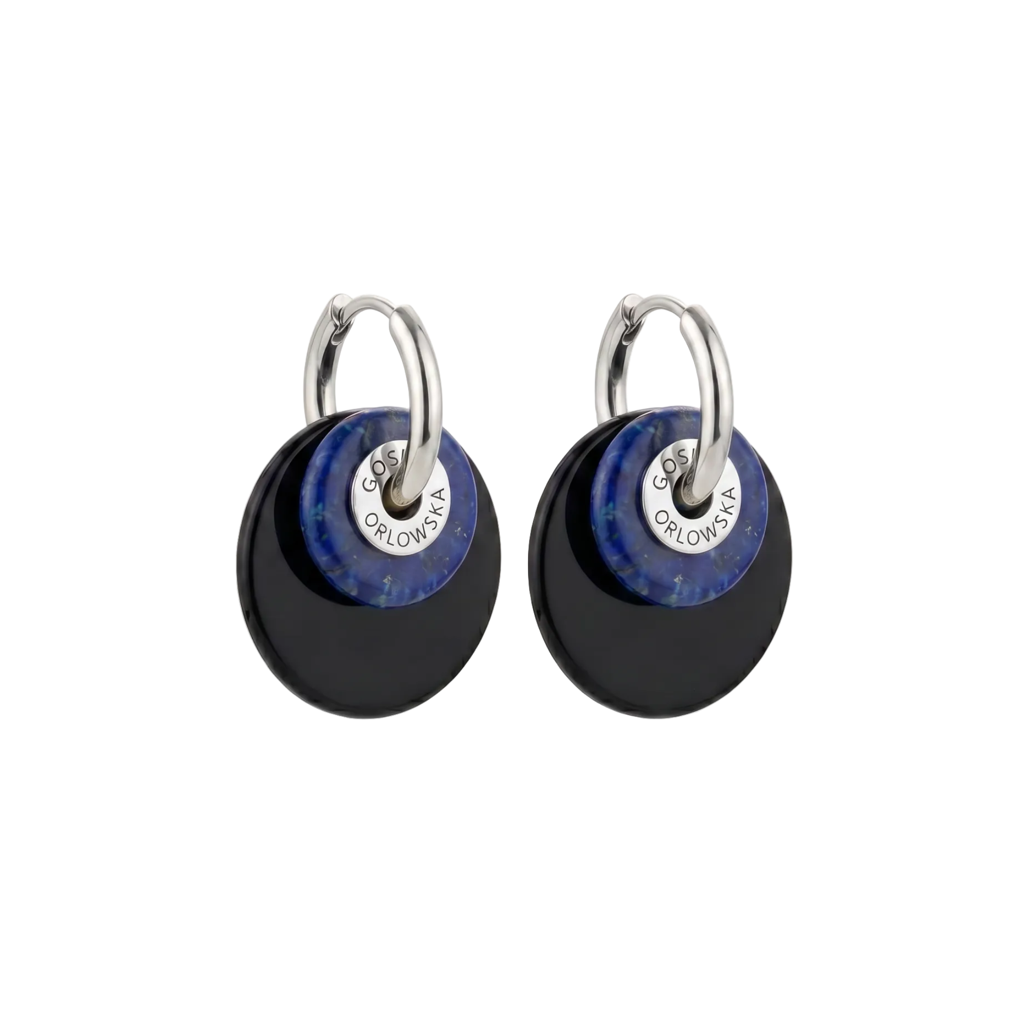 “CIAMBELLA” 2 STONES ONYX AND LAPIS LAZULI EARRINGS