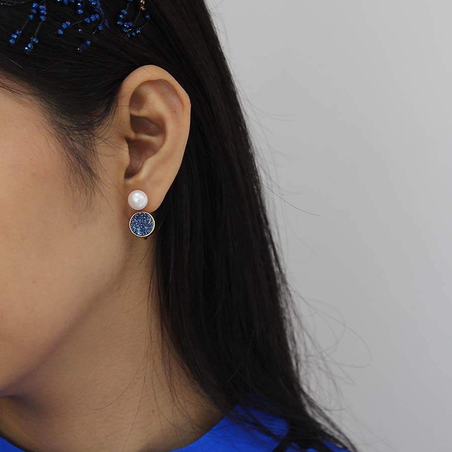 "Corey" 925 Sterling Silver druzy&pearl Earrings