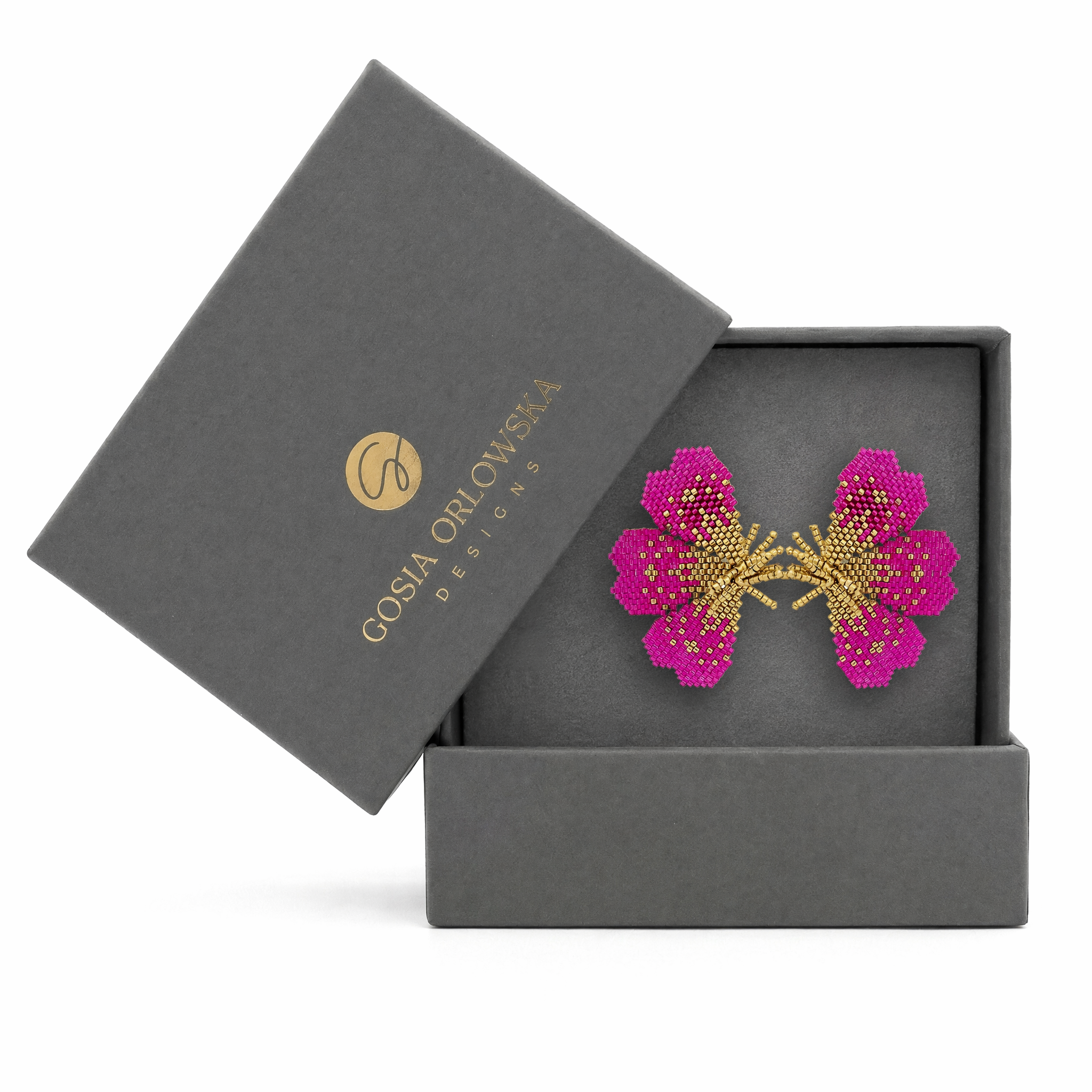 "Nola" beaded fuscia butterfly earrings
