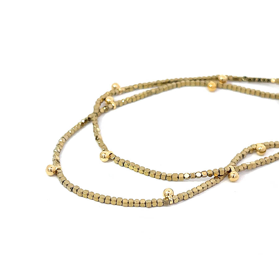 "Twinkle" Gold Hematite and Gold Round Beads Long Necklace