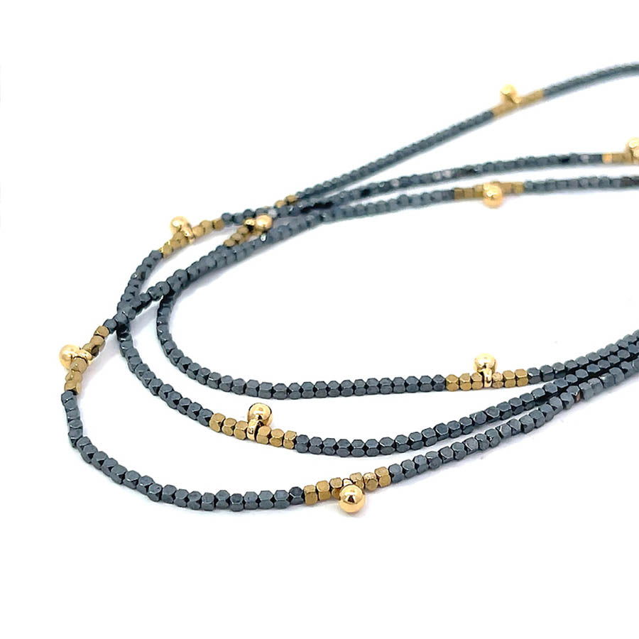 "Esther" Hematite and Round Beads Ultra Long Necklace
