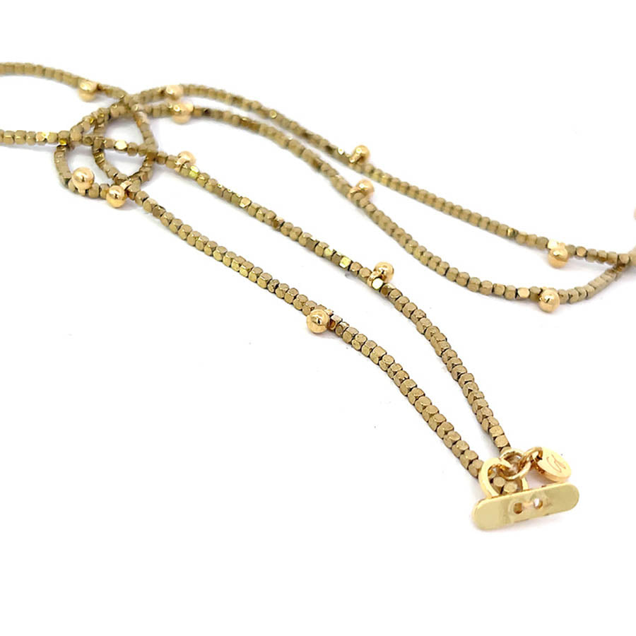 "Twinkle" Gold Hematite and Gold Round Beads Long Necklace