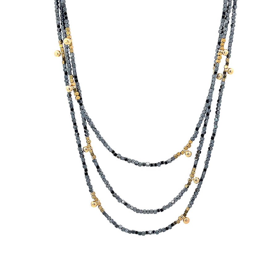 "Esther" Hematite and Round Beads Ultra Long Necklace