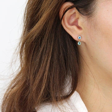 9K GOLD EVIL EYE & BLUE TOPAZ EARRINGS