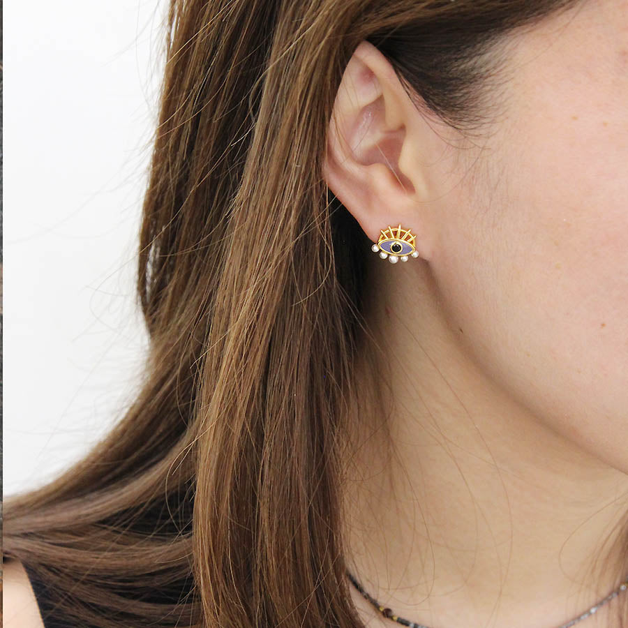 “Freya” 925 sterling silver Evil Eye & Pearl Earrings