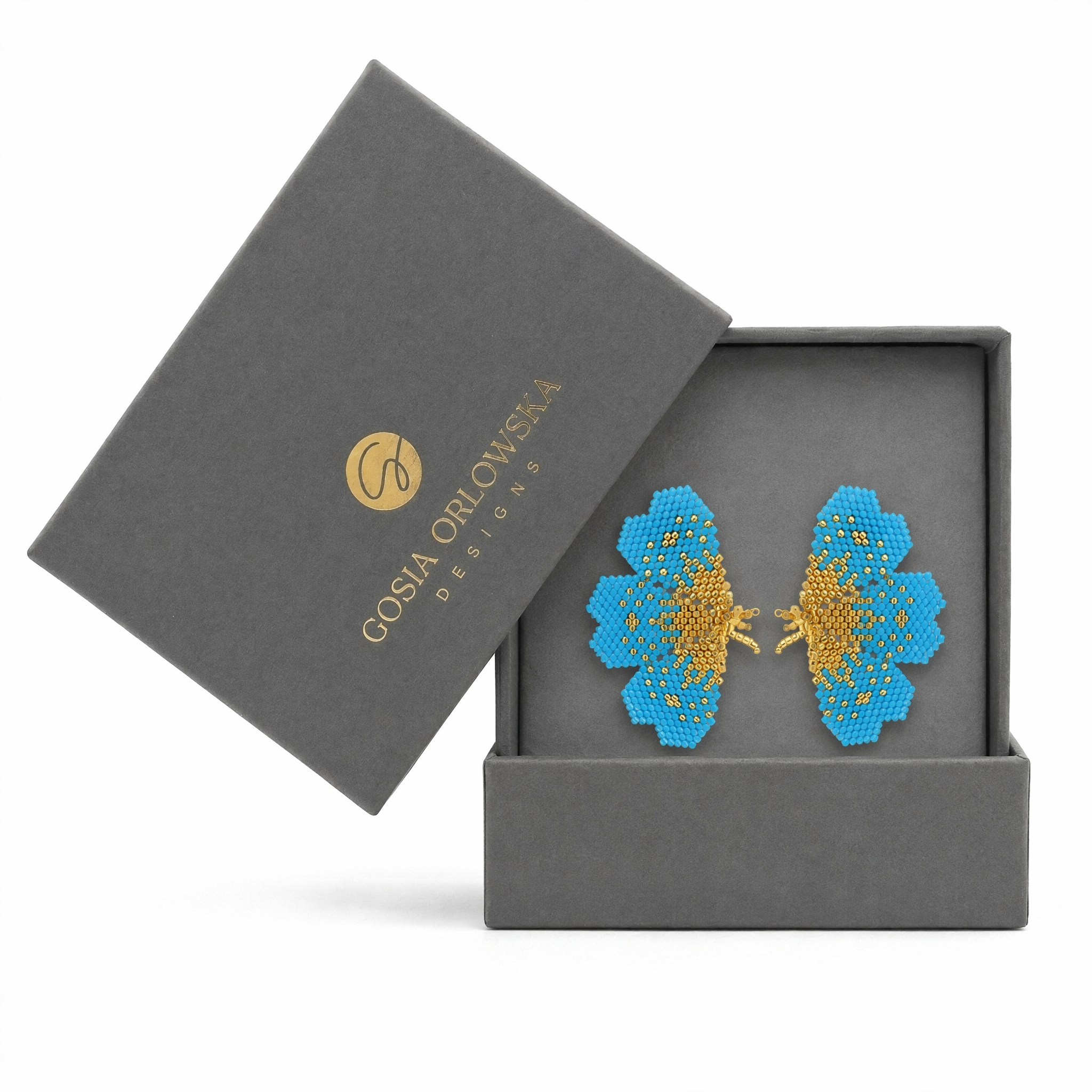 “NOLA” BEADED TURQUOISE BLUE BUTTERFLY EARRINGS