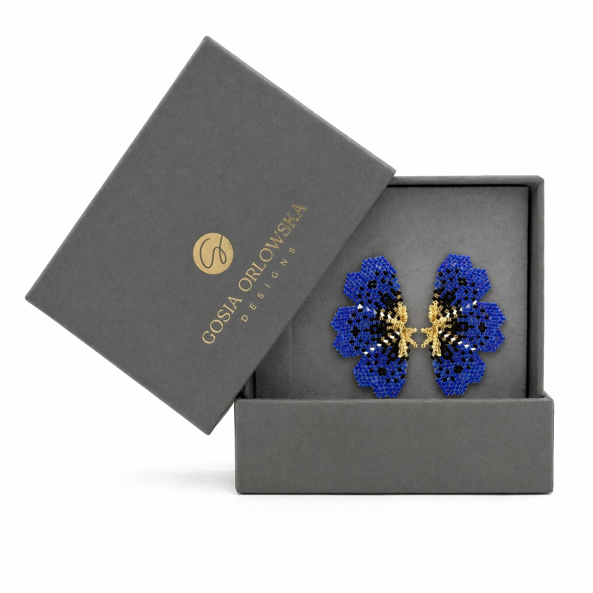 "NOLA" BEADED DARK BLUE BUTTERFLY EARRINGS