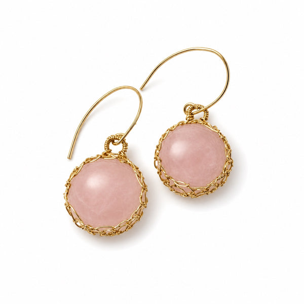 "NATI" ROSE QUARTZ NET ROUND EARRINGS