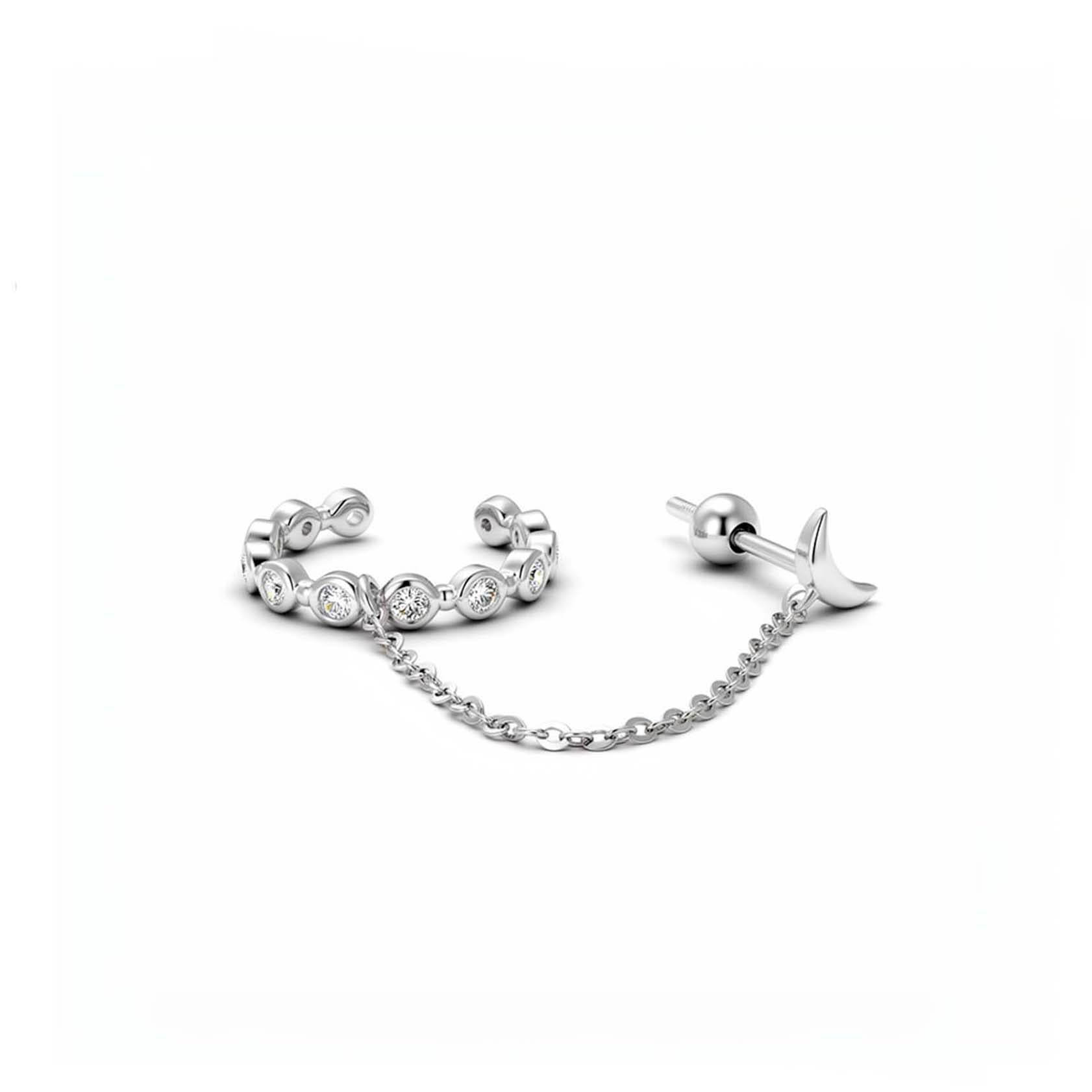 "Galaxy" Moon 925 sterling silver linked zirconia cuff earring