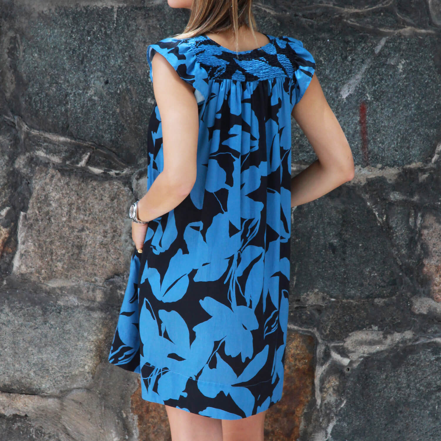 Stylish Gentian Blue Floral Dress | Gosia Orlowska Collection