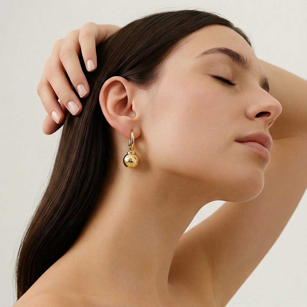 “Lilia” Moon Star Ornament Charm Earrings / Gold