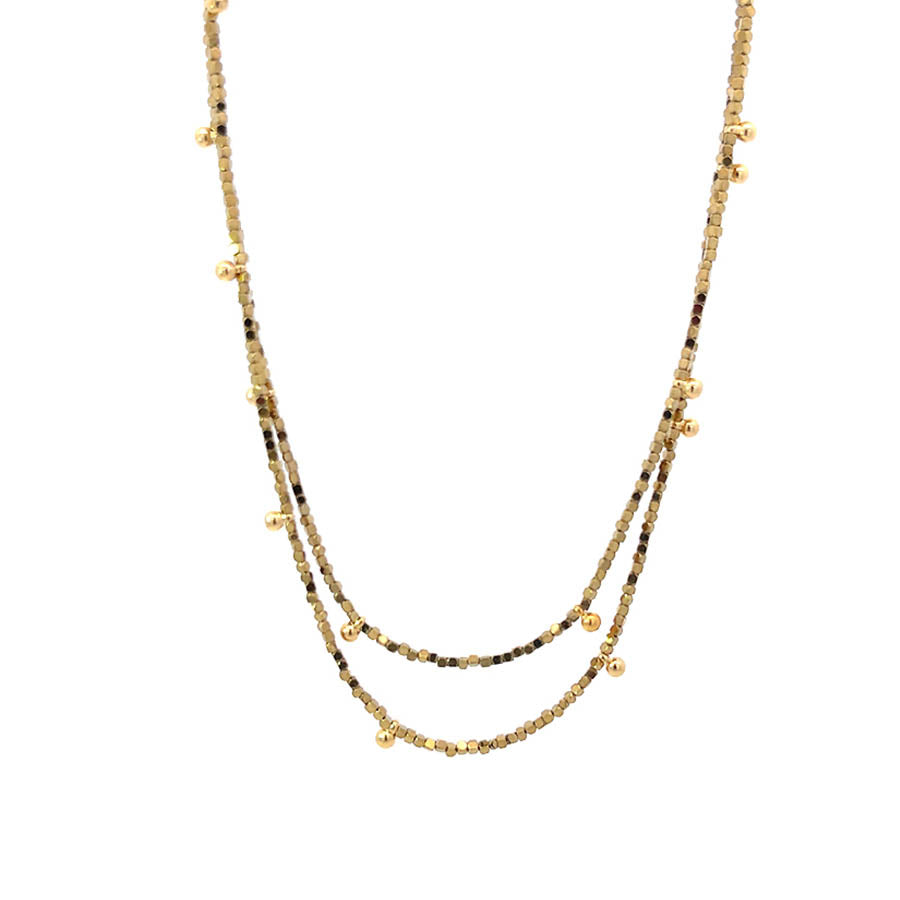 "Twinkle" Gold Hematite and Gold Round Beads Long Necklace