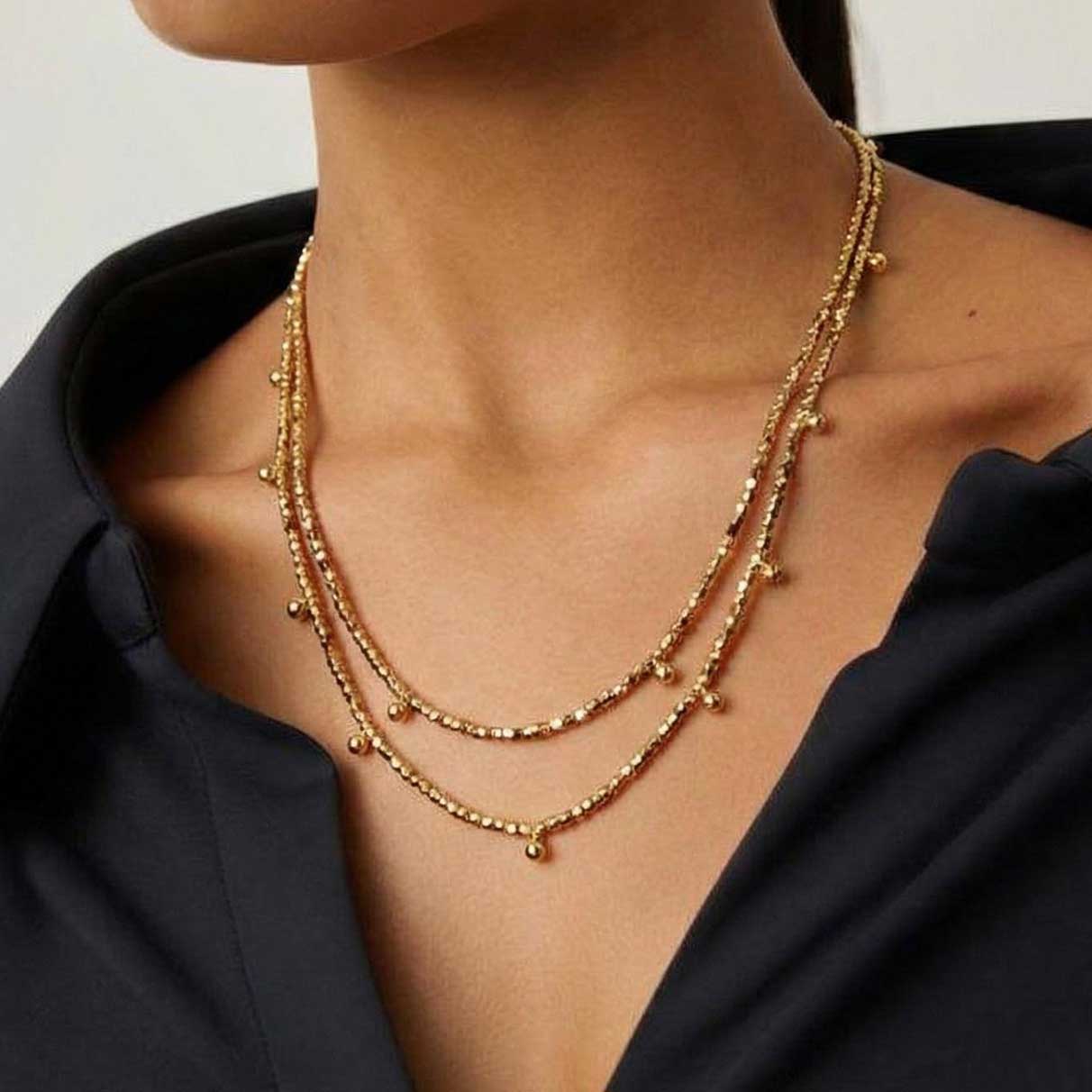 "Twinkle" Gold Hematite and Gold Round Beads Long Necklace