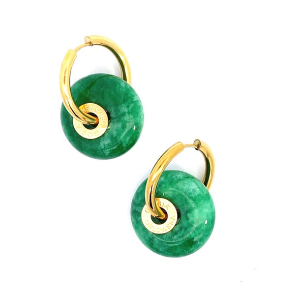 "Ciambella" 2cm GREEN AGATE Thick Single Stone Earrings