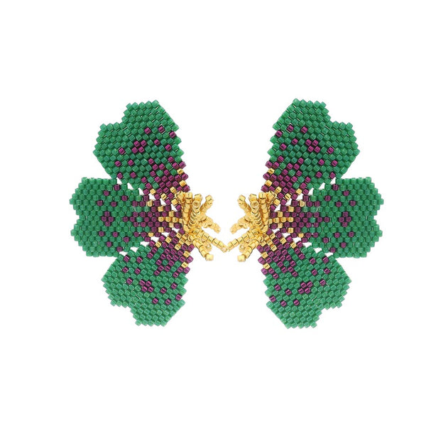 "NOLA" BEADED GREEN BUTTERFLY EARRINGS