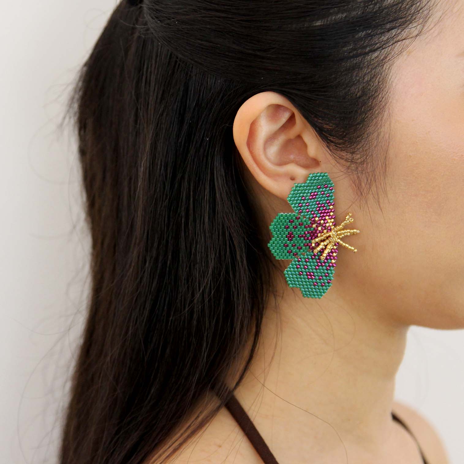 "NOLA" BEADED GREEN BUTTERFLY EARRINGS