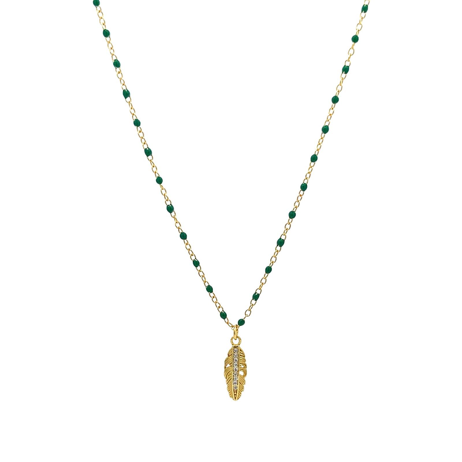 RESHA Feather & Beaded Necklace: Silver Beauty