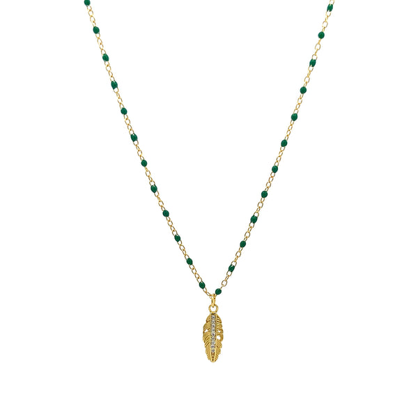 RESHA Feather & Beaded Necklace: Silver Beauty