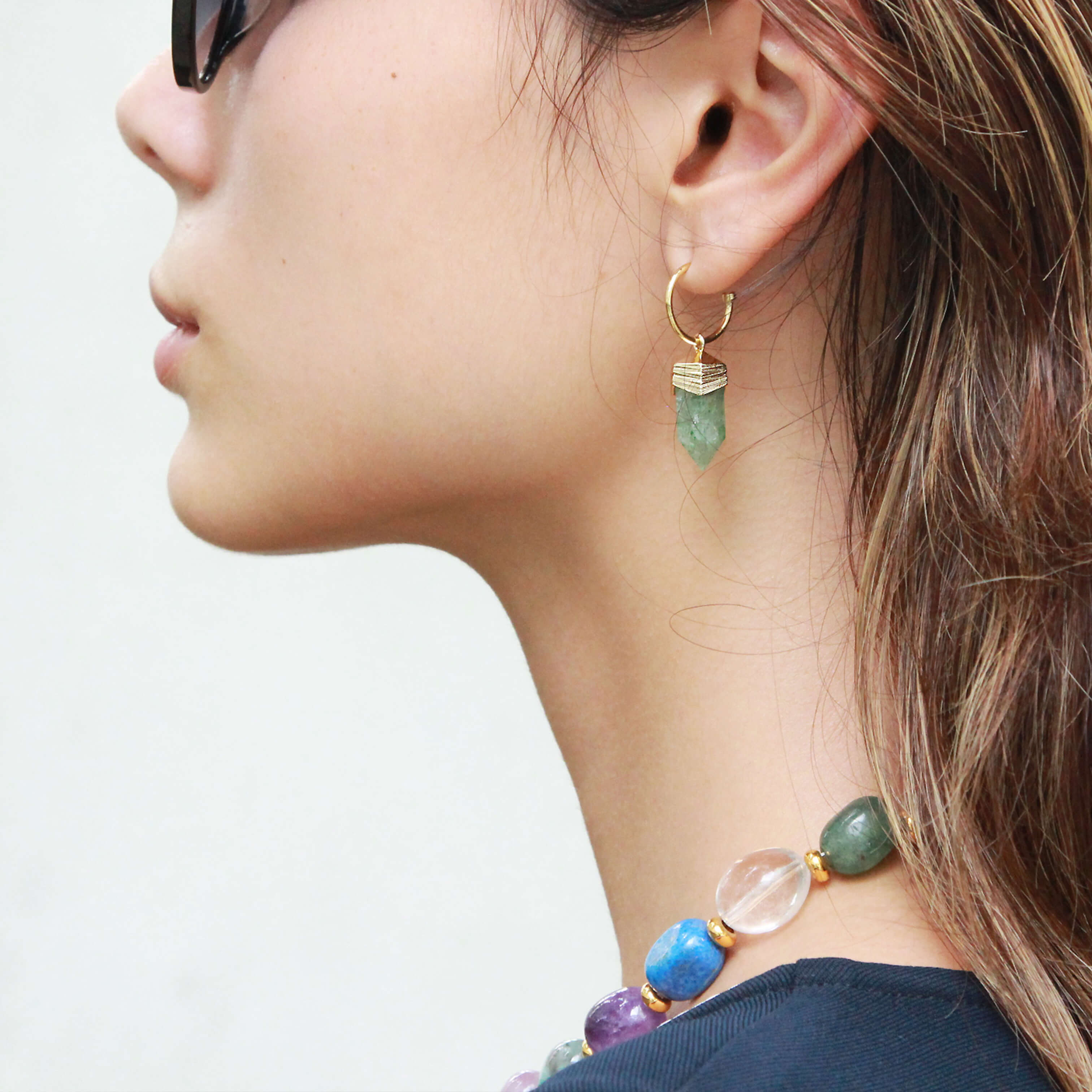 Shop Amari Crystal Hex Earrings: Green Moss Agate