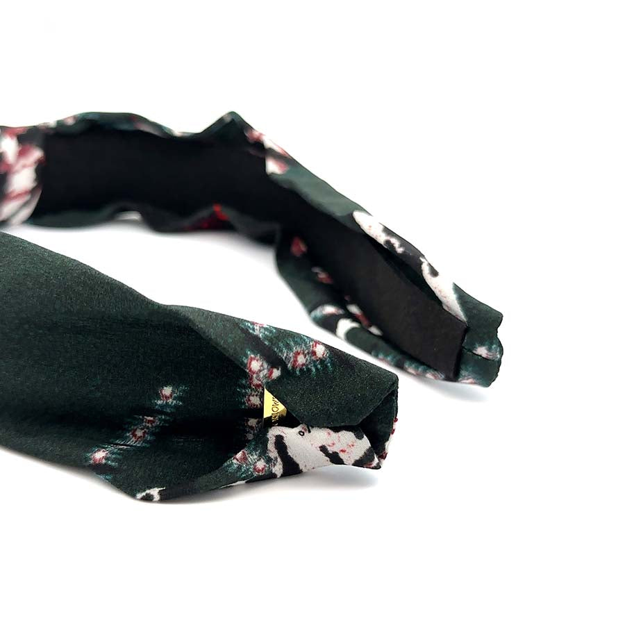 “Serenity” Green Floral Pattern Knotted Style Silk Headband