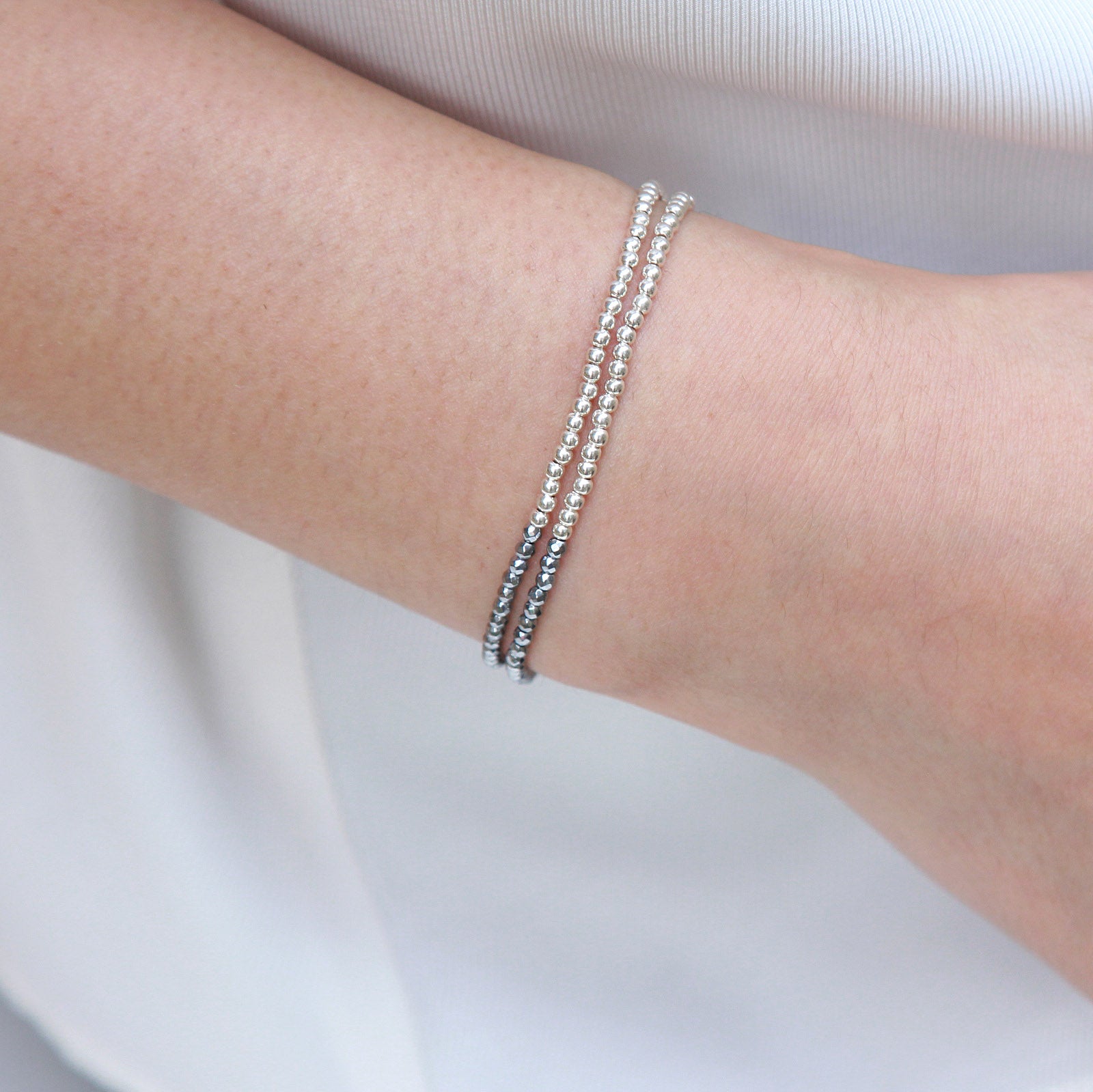 “Sacha” Hematite & 925 Silver Beads Double Wrap Bracelet