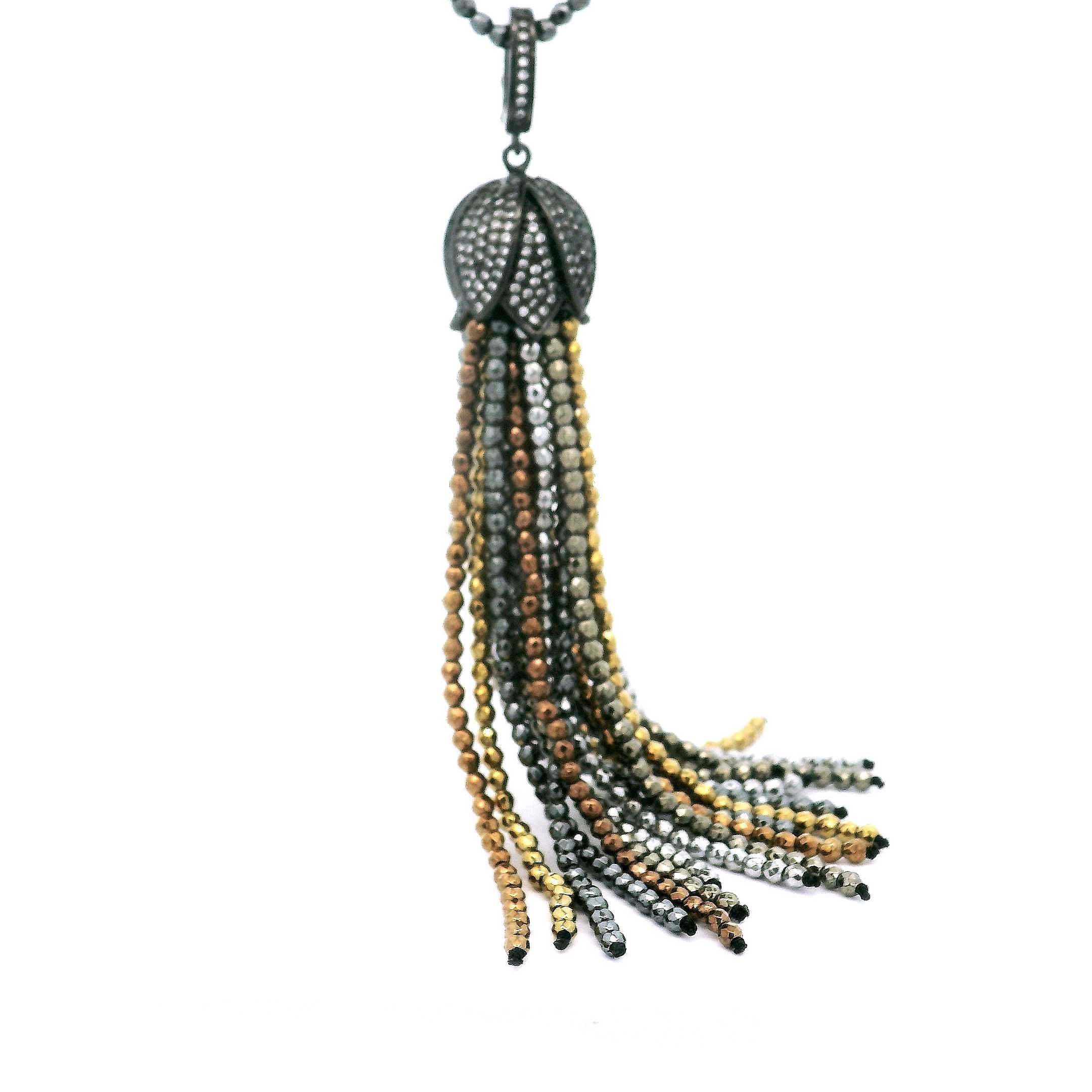 “Hattie” Long Hematite Tassel Necklace