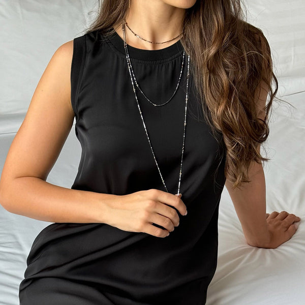 "Twinkle" Black and Silver Hematite and Mixed Stones Long Necklace