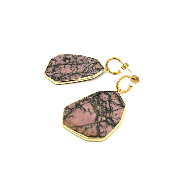 Heavenly Beauty Hexagon Drop Earrings/Serenity/Rhodonite