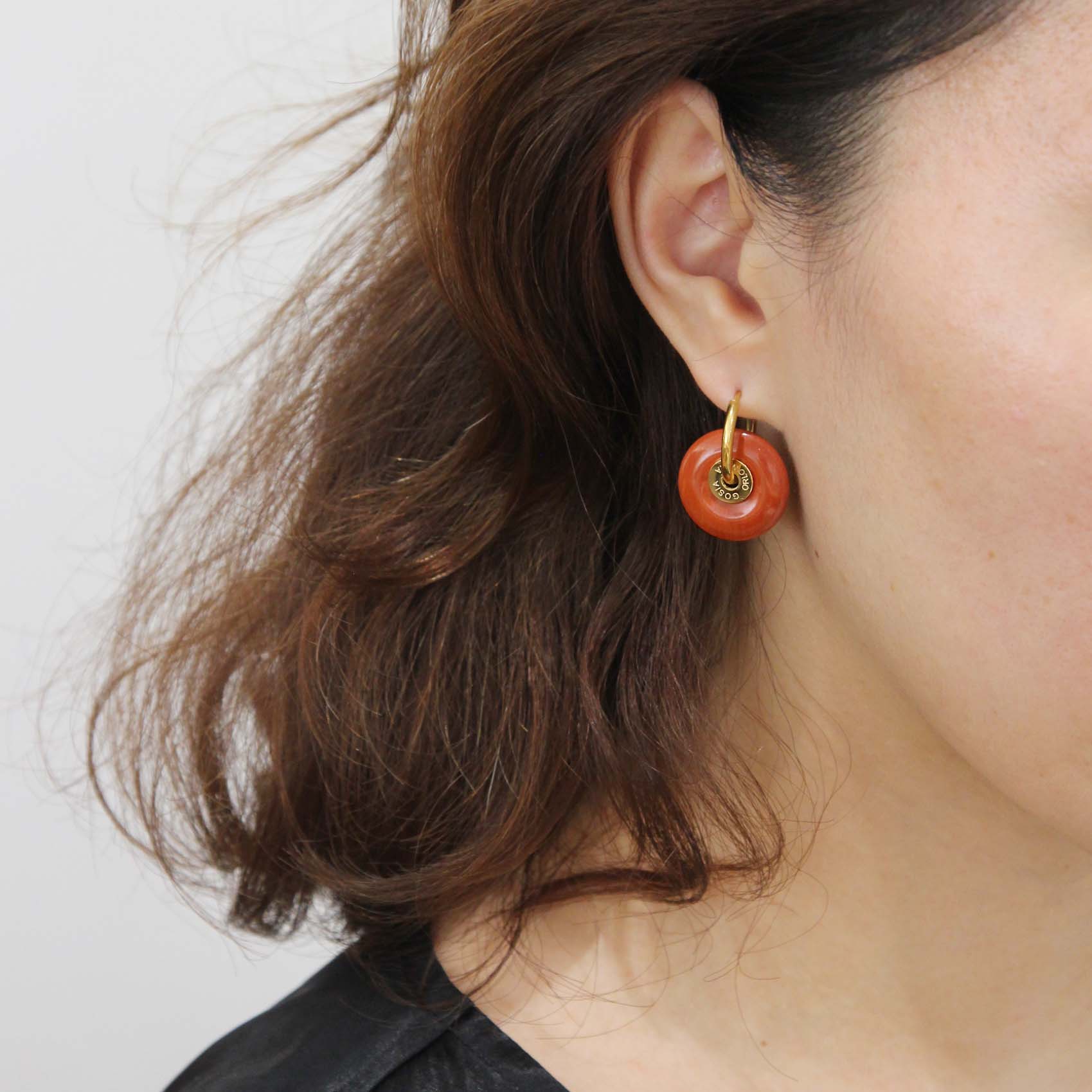 “Ciambella” 2cm Red Jaspas Single Stone Earrings