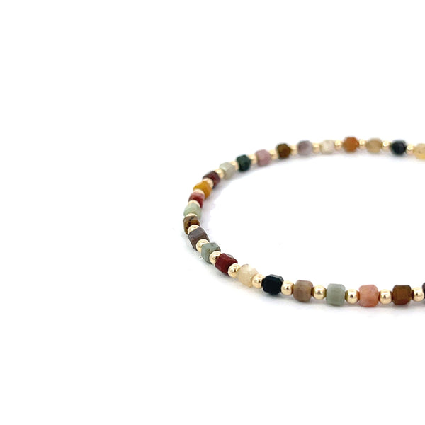 "Ginkgo" 2mm Picture Jasper Square Bead Bracelet