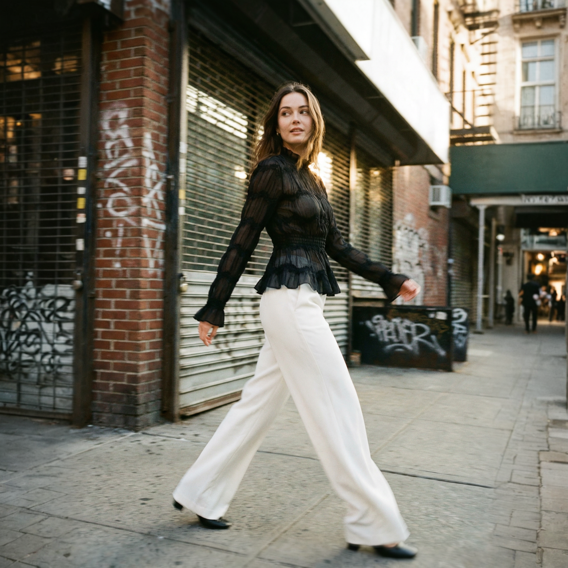 "Onyx black long sleeve " Sheer Blouse