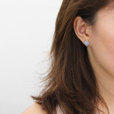 9K GOLD ROUND LACE AGATE EARRINGS