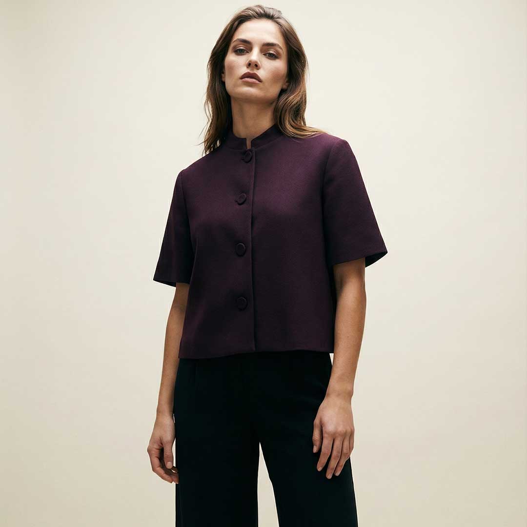 “Lauren” Acetate Cropped Blazer / Plum Purple