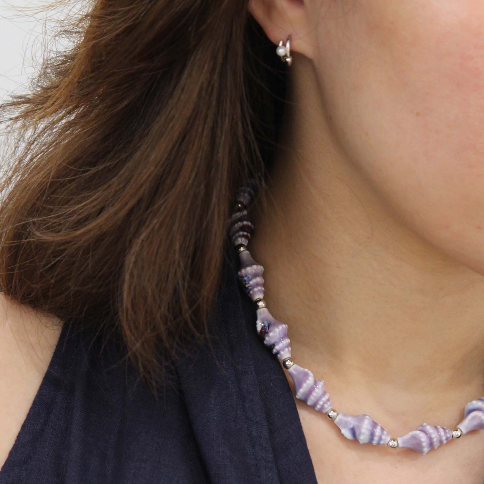 "Thalassa" Ceramic Seashell Silver Beaded Choker