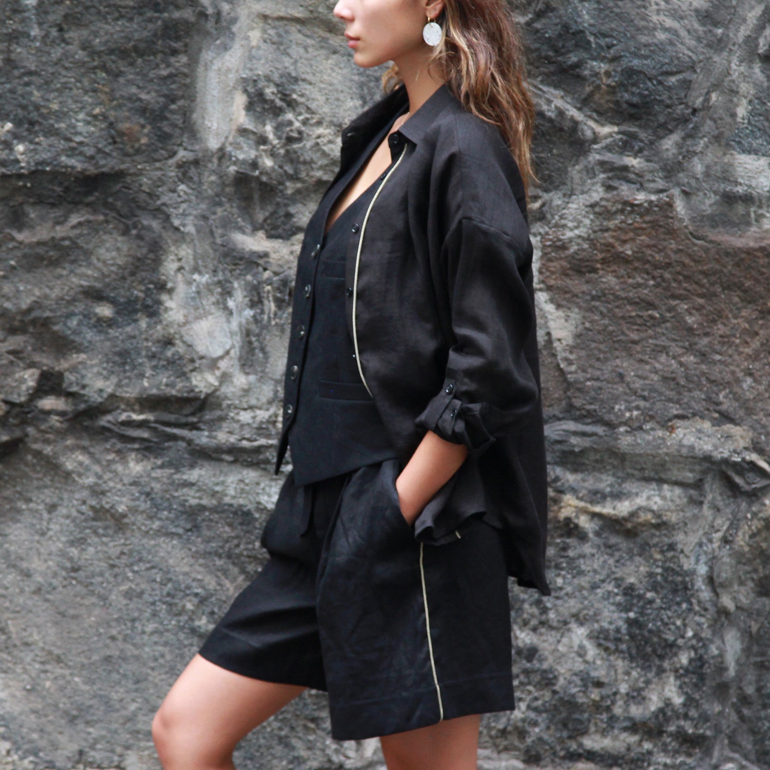 Shop Jodie Black Oversized Linen Shirt by Gosia Orlowska