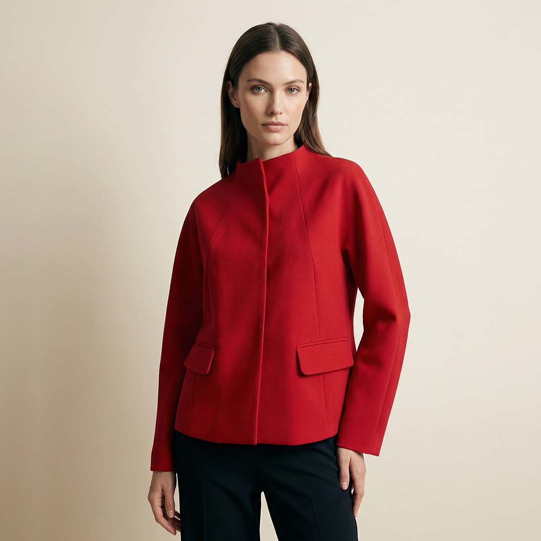 “Lauren” Acetate Cape Style Blazer / Festive Red