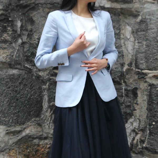 " LYLA" LINEN BLAZER - BABY BLUE