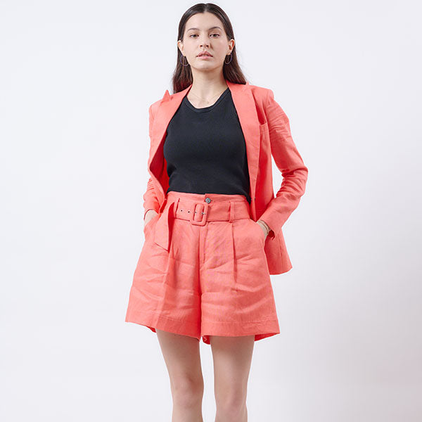 "LYLA" LINEN BLAZER - CORAL
