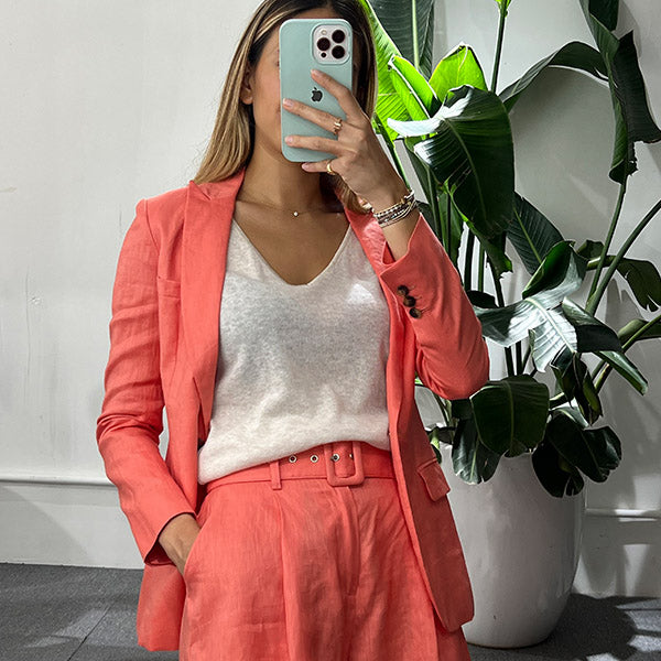 "LYLA" LINEN BLAZER - CORAL