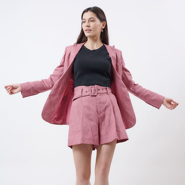 "LYLA" LINEN BLAZER - DUSTY PINK
