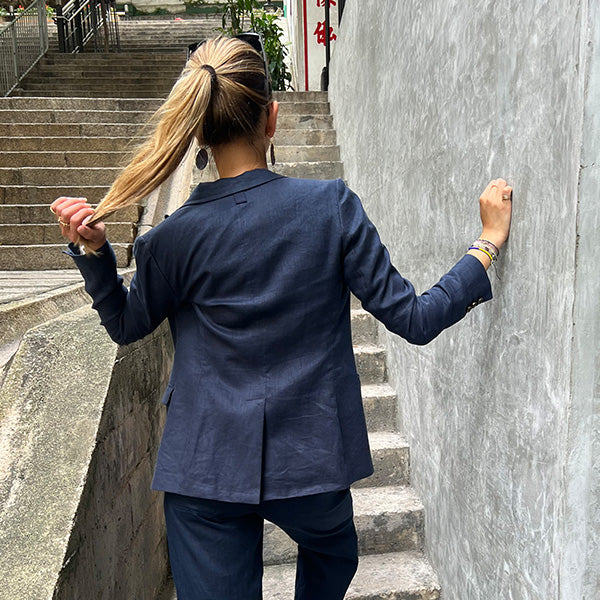 "LYLA" LINEN BLAZER - NAVY BLUE