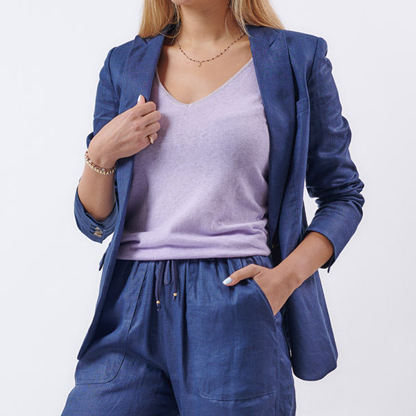 "LYLA" LINEN BLAZER - NAVY BLUE
