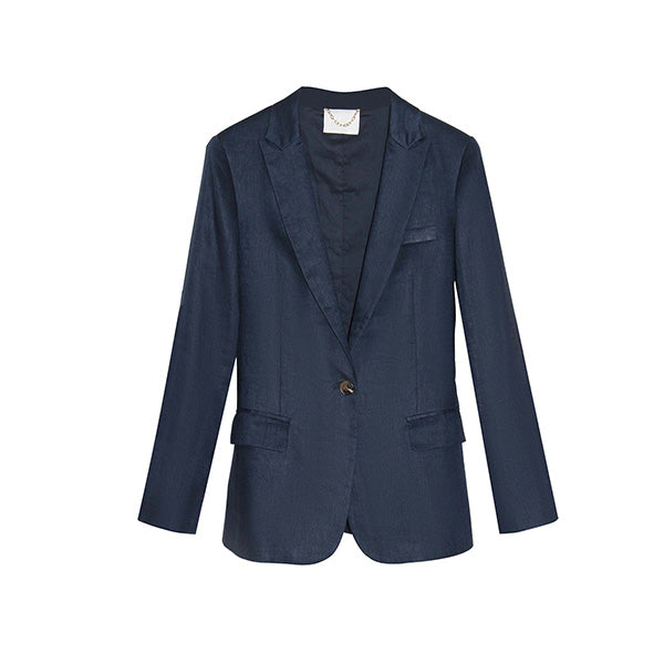 "LYLA" LINEN BLAZER - NAVY BLUE