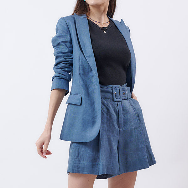 "LYLA" LINEN BLAZER - STEEL BLUE