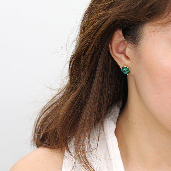 9K GOLD ROUND MALACHITE EARRINGS